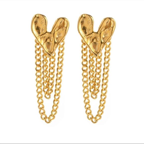 Gold heart tassel drop earrings M397 - Picture 1 of 5